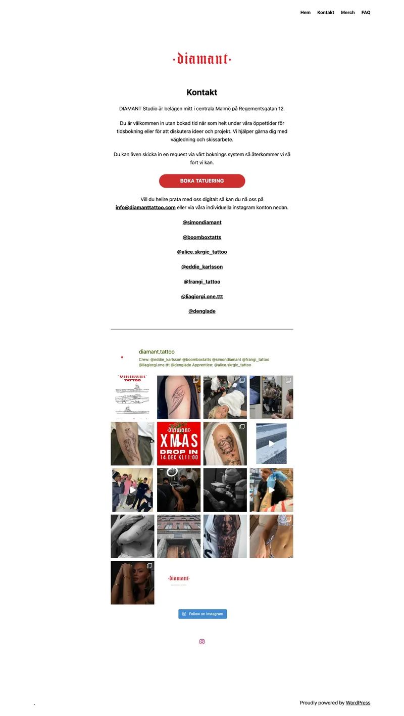 original contact page — artists as a list of links